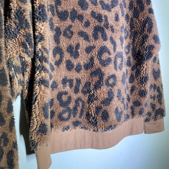 Grayson/Threads Leopard Print Teddy Zip Neck Pullover XL - Picture 10 of 15